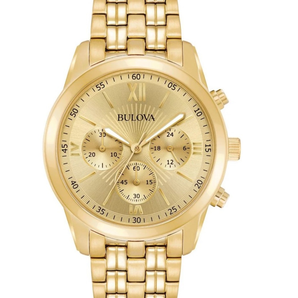 Bulova Mens Gold Toned Stainless Steel Wrist Watch - Pre owned